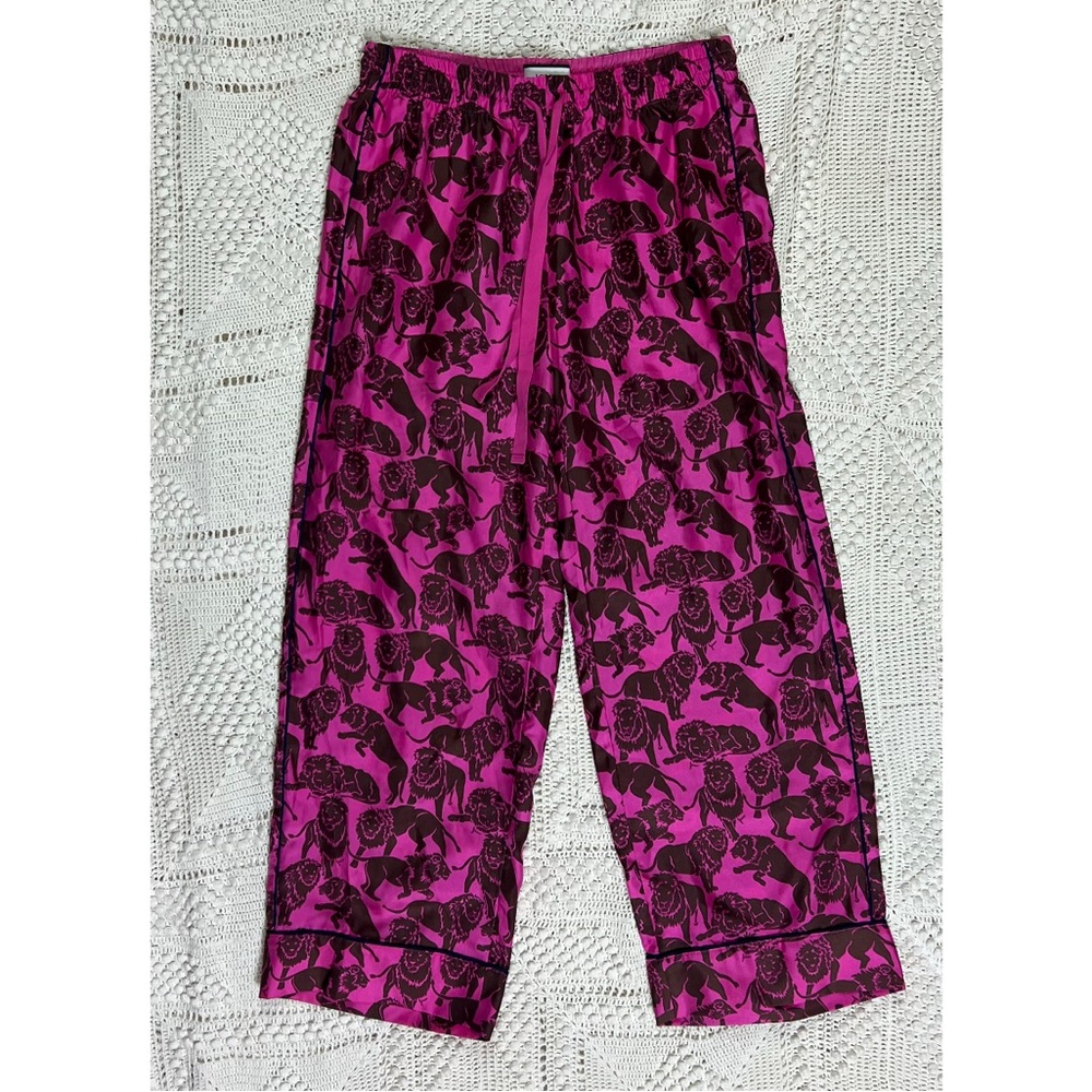 J.Crew Collection 100% Silk Relaxed Pants in Sleepy Lions Pink Pajama SIZE 4 - Picture 4 of 7